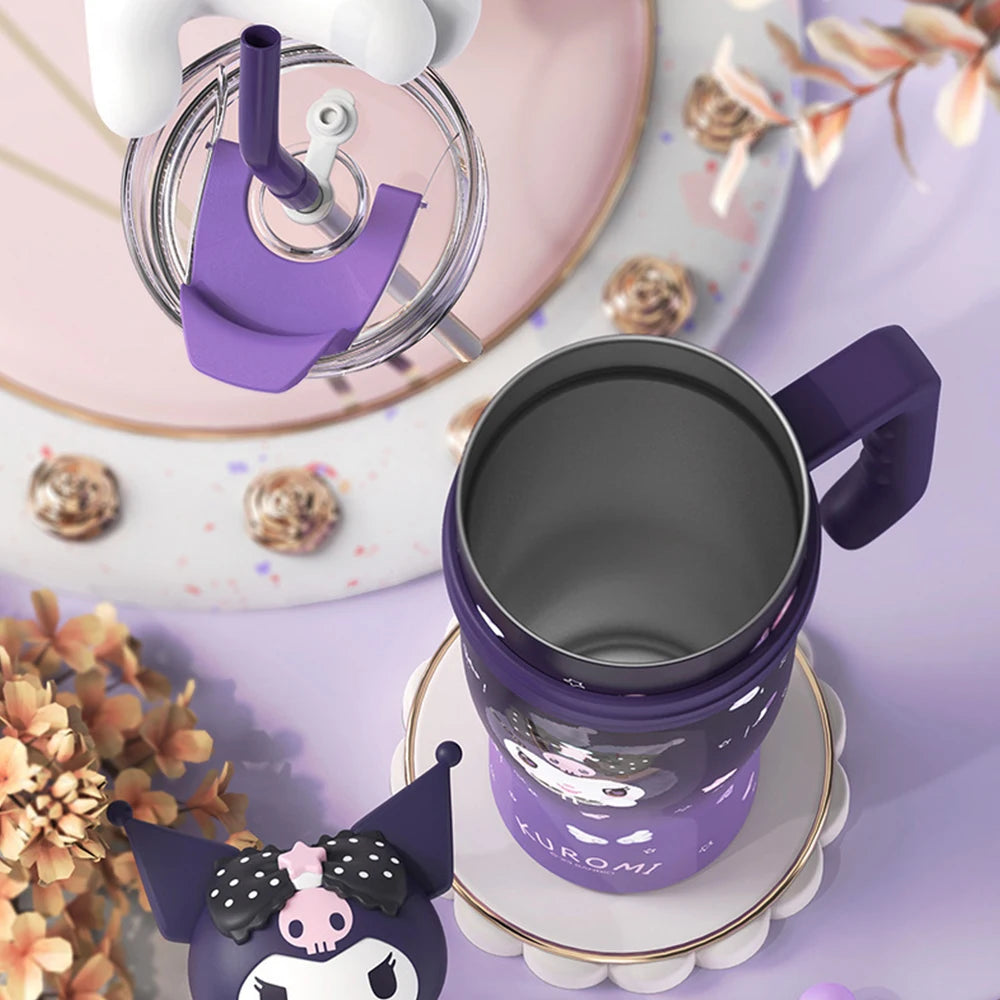 "1200ml Sanrio Thermos - Hello Kitty, Kuromi, Cinnamoroll & Melody Stainless Steel Tumbler with Straw"