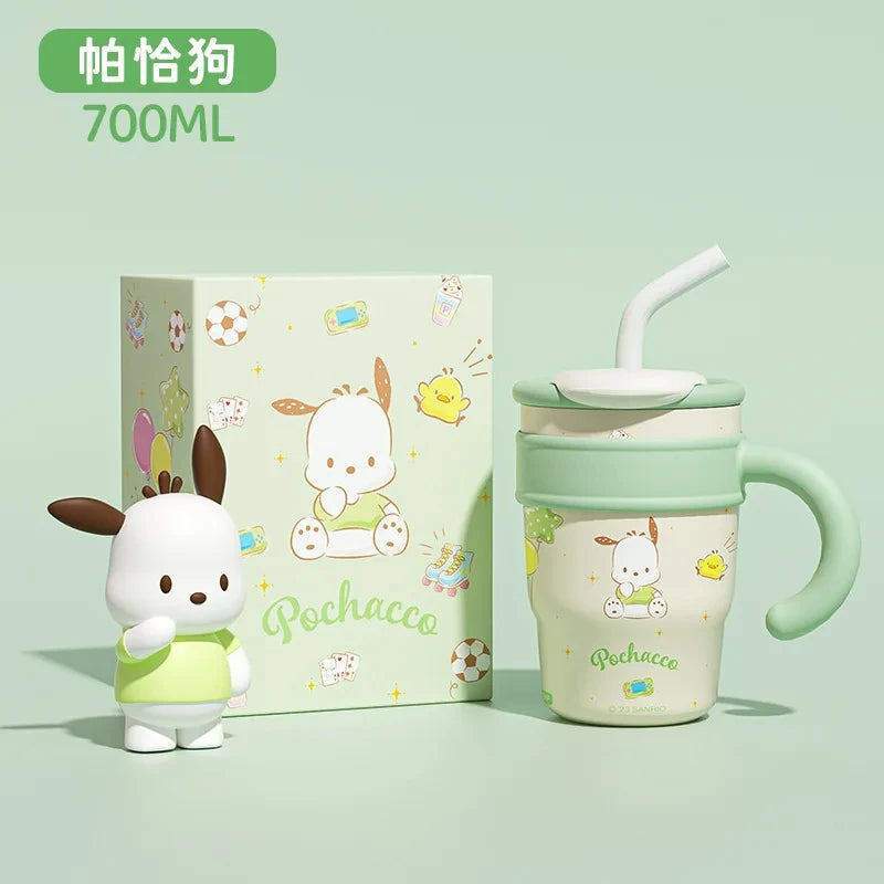 "1200ml Sanrio Thermos - Hello Kitty, Kuromi, Cinnamoroll & Melody Stainless Steel Tumbler with Straw"