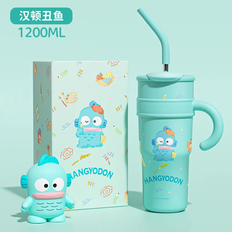 "1200ml Sanrio Thermos - Hello Kitty, Kuromi, Cinnamoroll & Melody Stainless Steel Tumbler with Straw"