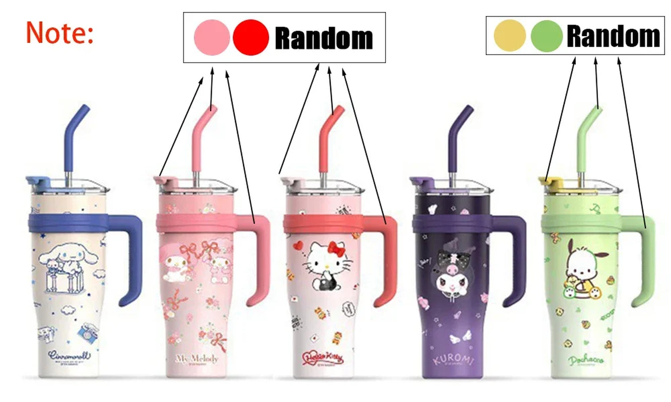 "1200ml Sanrio Thermos - Hello Kitty, Kuromi, Cinnamoroll & Melody Stainless Steel Tumbler with Straw"