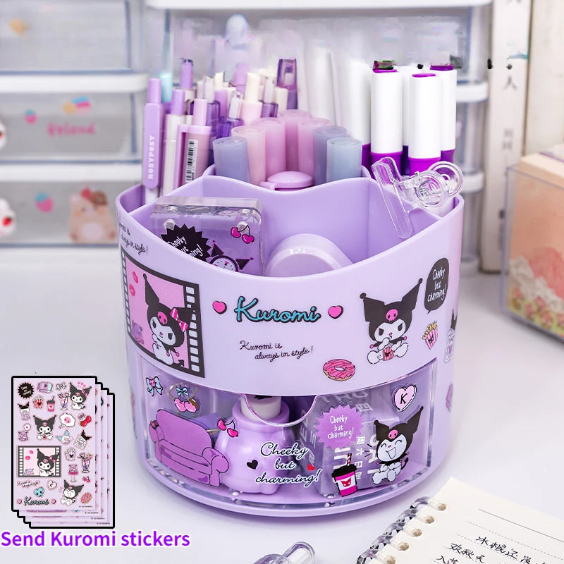 "Sanrio Rotating Pen Holder & Cinnamoroll Stickers - Cute Desk Organizer for Girls"