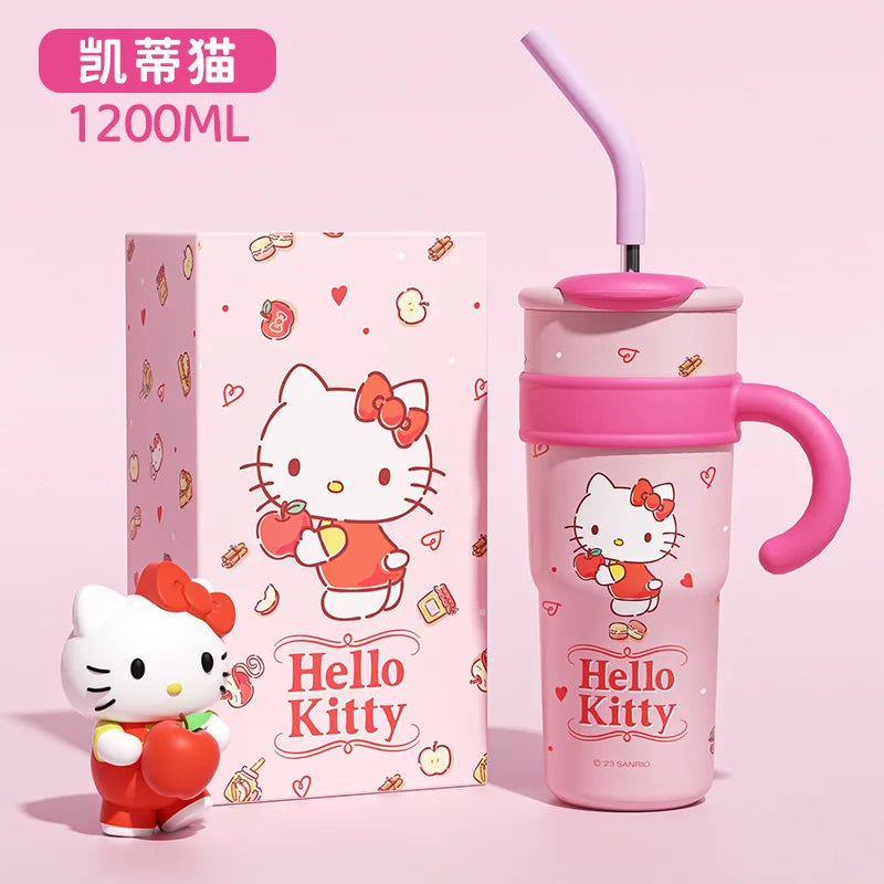 "1200ml Sanrio Thermos - Hello Kitty, Kuromi, Cinnamoroll & Melody Stainless Steel Tumbler with Straw"