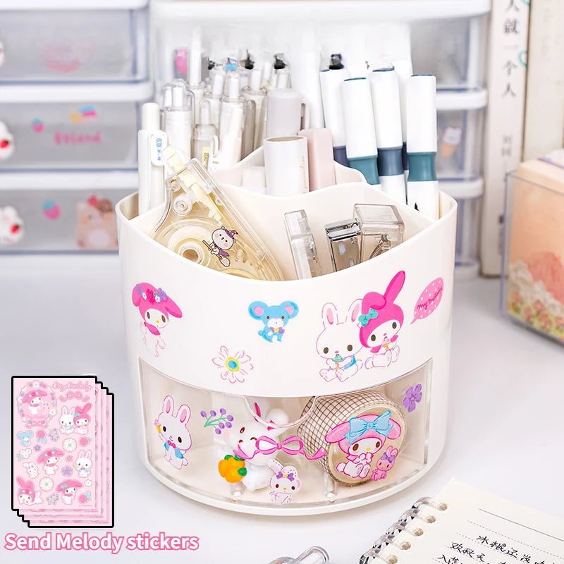 "Sanrio Rotating Pen Holder & Cinnamoroll Stickers - Cute Desk Organizer for Girls"