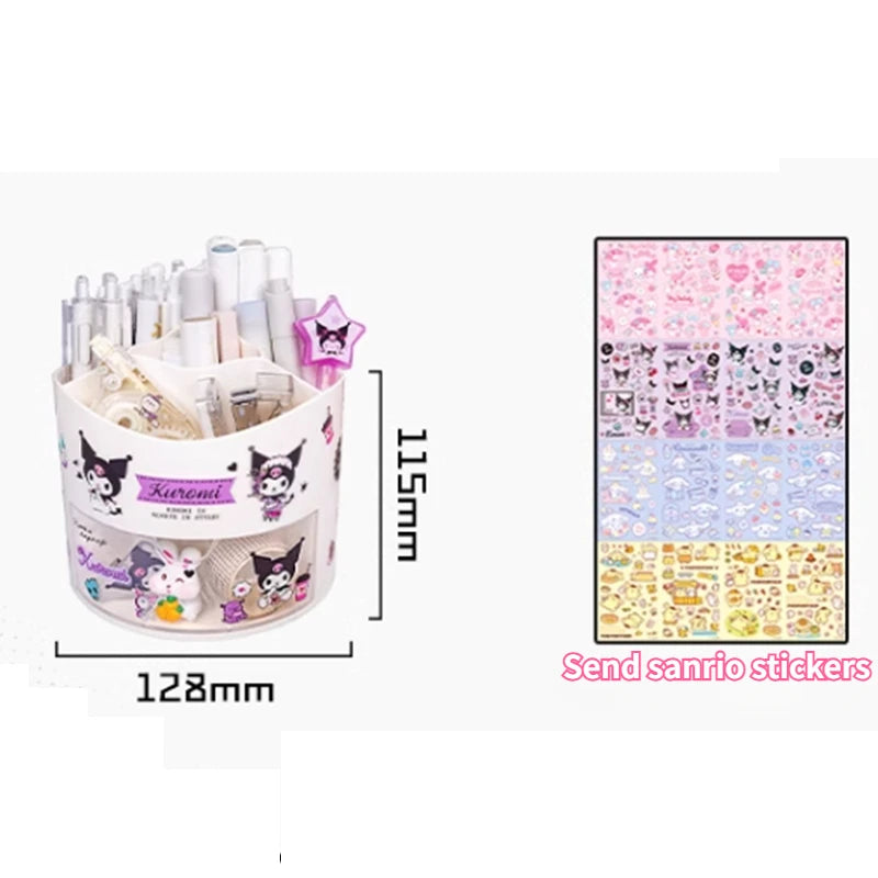 "Sanrio Rotating Pen Holder & Cinnamoroll Stickers - Cute Desk Organizer for Girls"