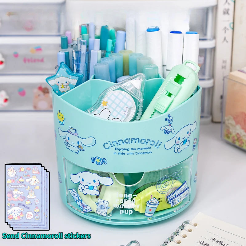 "Sanrio Rotating Pen Holder & Cinnamoroll Stickers - Cute Desk Organizer for Girls"