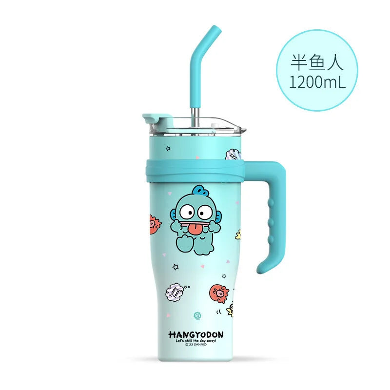 "1200ml Sanrio Thermos - Hello Kitty, Kuromi, Cinnamoroll & Melody Stainless Steel Tumbler with Straw"