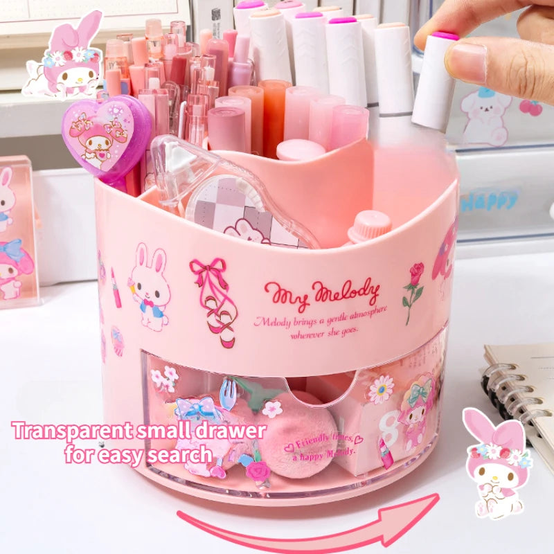 "Sanrio Rotating Pen Holder & Cinnamoroll Stickers - Cute Desk Organizer for Girls"