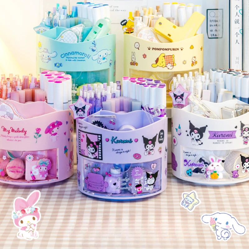 "Sanrio Rotating Pen Holder & Cinnamoroll Stickers - Cute Desk Organizer for Girls"