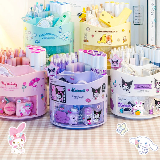 "Sanrio Rotating Pen Holder & Cinnamoroll Stickers - Cute Desk Organizer for Girls"