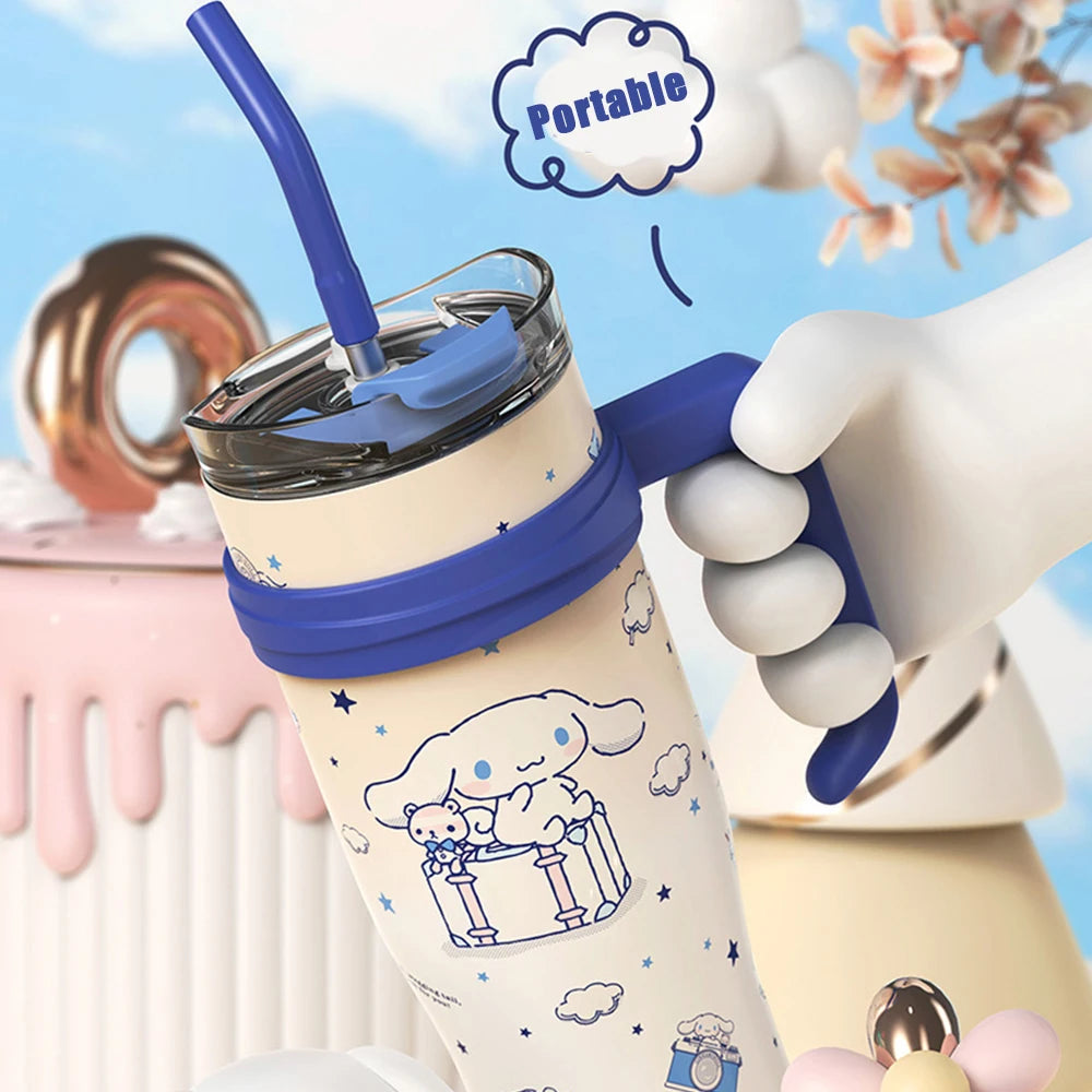 "1200ml Sanrio Thermos - Hello Kitty, Kuromi, Cinnamoroll & Melody Stainless Steel Tumbler with Straw"