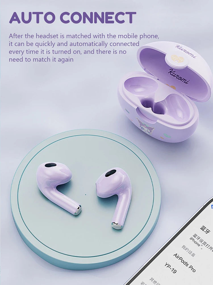 "Kawaii Kuromi Bluetooth Earphones - Hello Kitty & Cinnamoroll TWS Wireless Headphones"