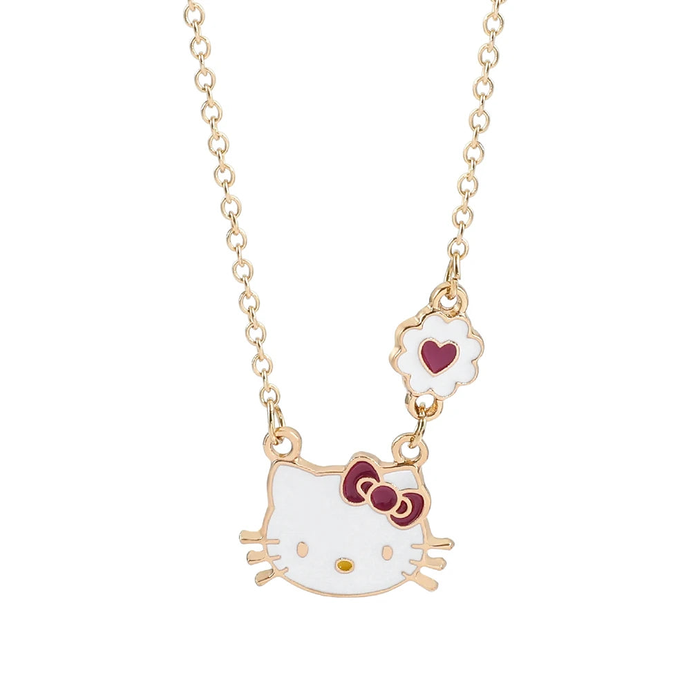 Sweet Sanrio Necklace & Hello Kitty Stud Earrings Set - Kawaii Jewelry for Kids, Holiday Gift