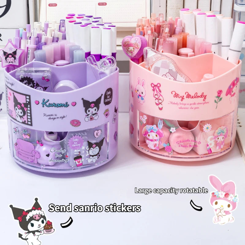 "Sanrio Rotating Pen Holder & Cinnamoroll Stickers - Cute Desk Organizer for Girls"