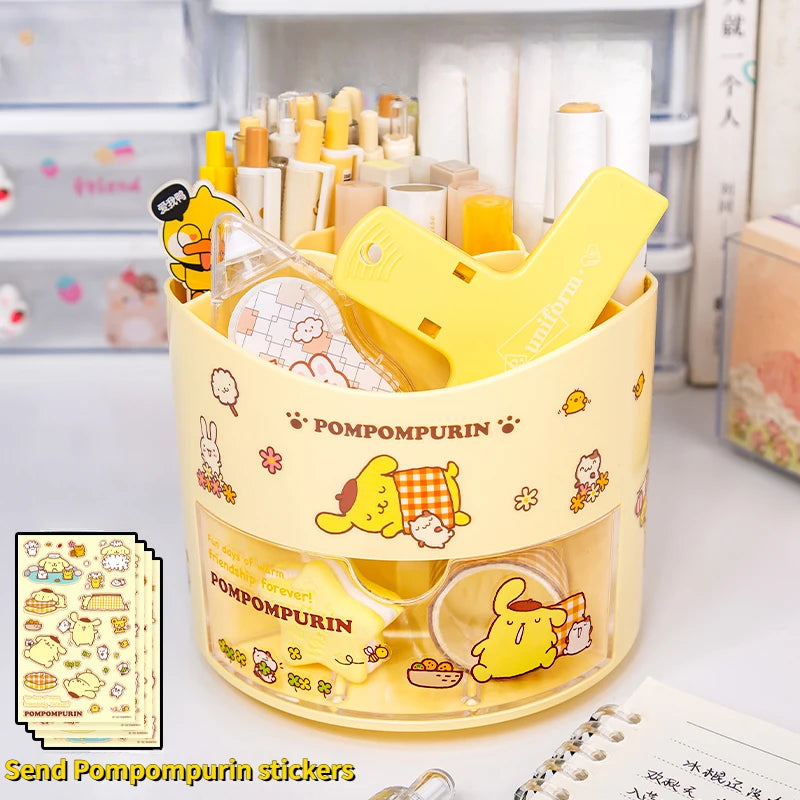 "Sanrio Rotating Pen Holder & Cinnamoroll Stickers - Cute Desk Organizer for Girls"