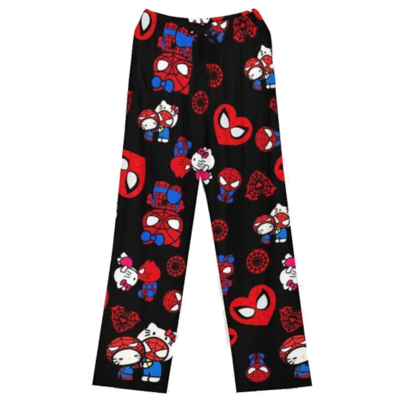 "Kawaii Hello Kitty & Spider-Man Pajamas - Cotton Casual Sleep Pants for Home"