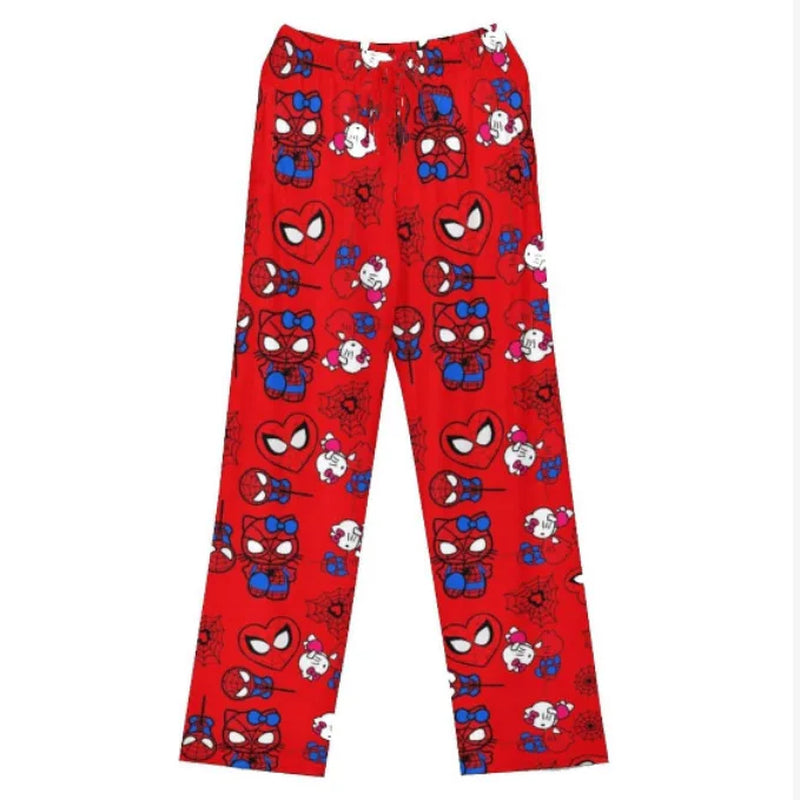 "Kawaii Hello Kitty & Spider-Man Pajamas - Cotton Casual Sleep Pants for Home"