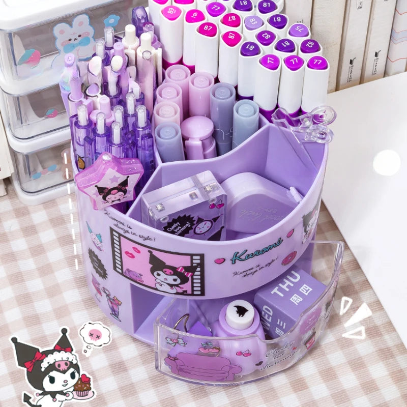 "Sanrio Rotating Pen Holder & Cinnamoroll Stickers - Cute Desk Organizer for Girls"