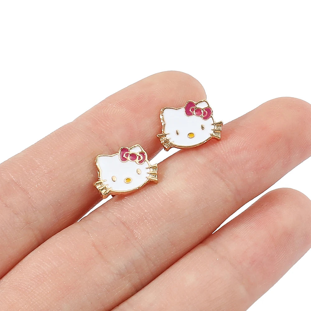 Sweet Sanrio Necklace & Hello Kitty Stud Earrings Set - Kawaii Jewelry for Kids, Holiday Gift